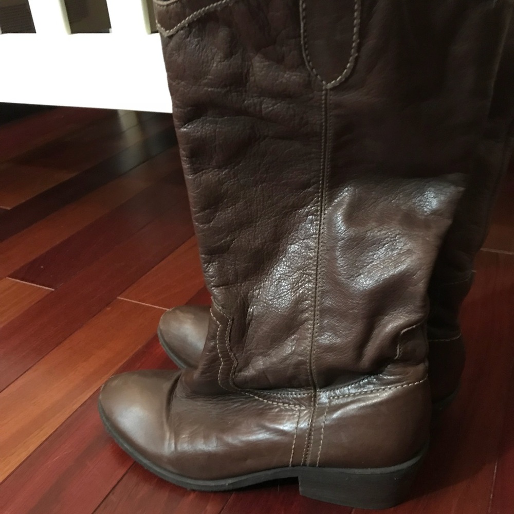 Brown leather cowboy boots
